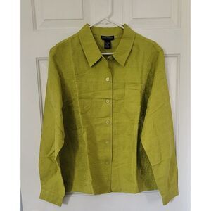 Dialogue Womens Linen Blend Lime Green Long Sleeve Patterned Jacket Dressy Large